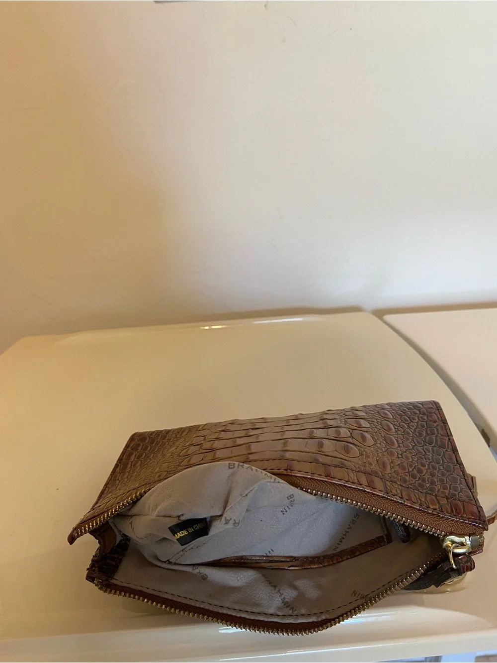 Brahmin Brown Embossed Leather Clutch/Wristlet with Tassel & Gold medallion